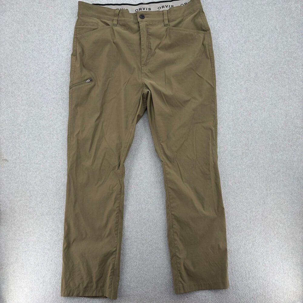 Orvis Mens 38x32 Olive Tech Pants Stretch Water Repellent Hiking Fishing